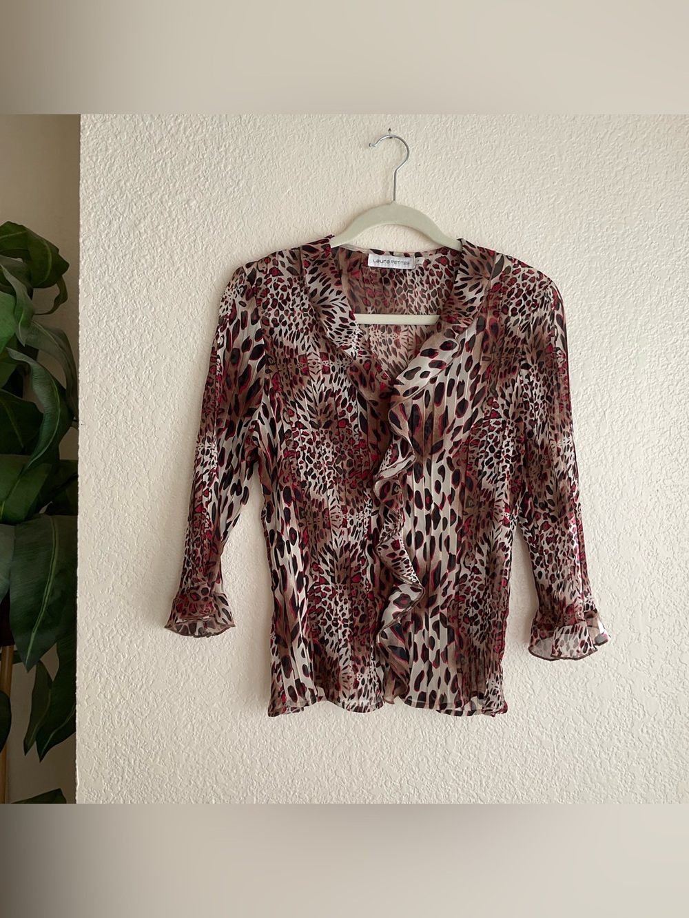 Laura Petites red & brown leopard print blouse with ruffle detail